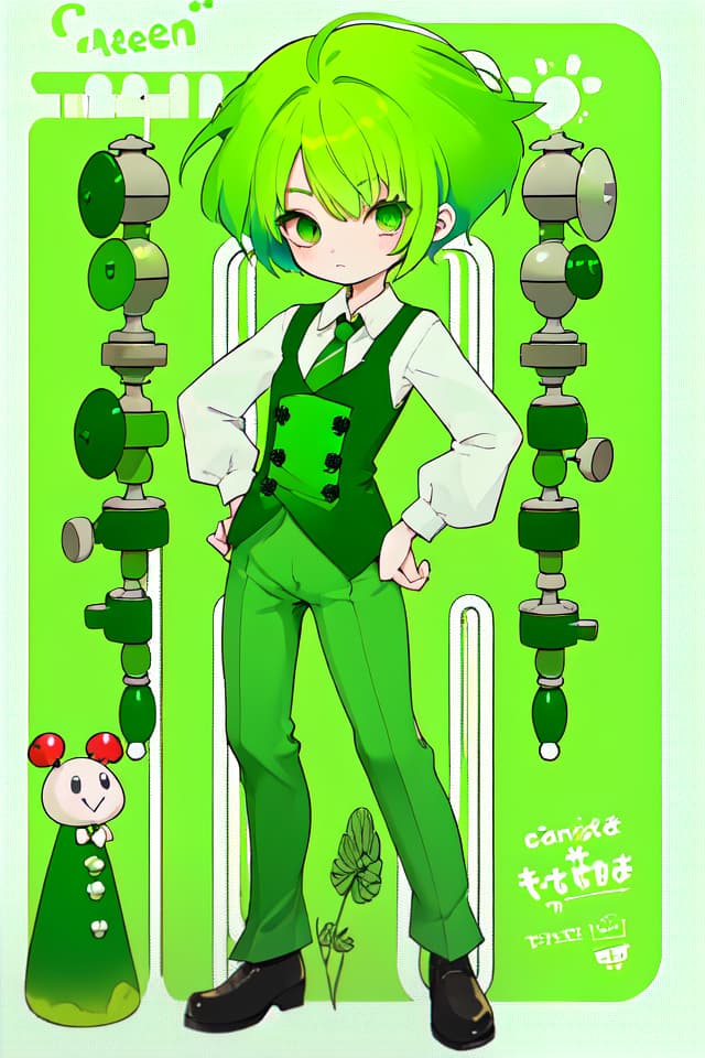  Green hair character candy color, green hair character dressed in pipes