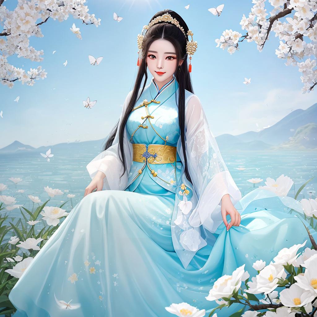  Xi Shi, one of the four beauties of ancient China, was as beautiful as a spring flower, charming and intoxicating. Her eyebrows were like crescent moons, her eyes were like autumn water, her nose was straight, her lips were rosy, and when she smiled, it was as if the sun shone on people's hearts, which made people fall for her. Her skin was as white as jade, smooth and delicate as the most precious porcelain, which made one want to touch it. Her hair was black and bright, like the stars in the night sky, shining with charming light. Her hair was coiled into clouds and fixed with hairpin, which made her appear dignified and elegant. Xi Shi's figure was graceful and plump, like flowers in full bloom, attracting butterflies and bees. H