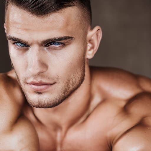 portrait+ style Russian queer fitness model brunette hunk dude face