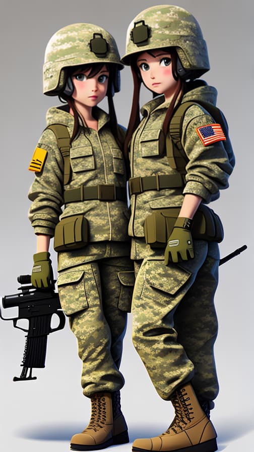  U.S. Army full equipment military equipment camouflage clothing two-headed rifle girls game