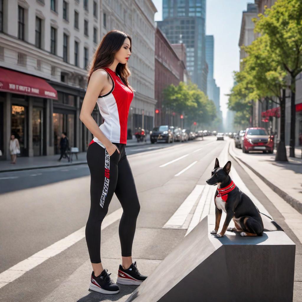  A person sitting on a ledge, focused on a smartphone. They're wearing a sleeveless top with a graphic design, shorts, and sneakers that are black, white, and red. Next to the ledge on the ground, there's a mannequin lying down. The setting appears casual but has an unusual element due to the lying mannequin. hyperrealistic, full body, detailed clothing, highly detailed, cinematic lighting, stunningly beautiful, intricate, sharp focus, f/1. 8, 85mm, (centered image composition), (professionally color graded), ((bright soft diffused light)), volumetric fog, trending on instagram, trending on tumblr, HDR 4K, 8K