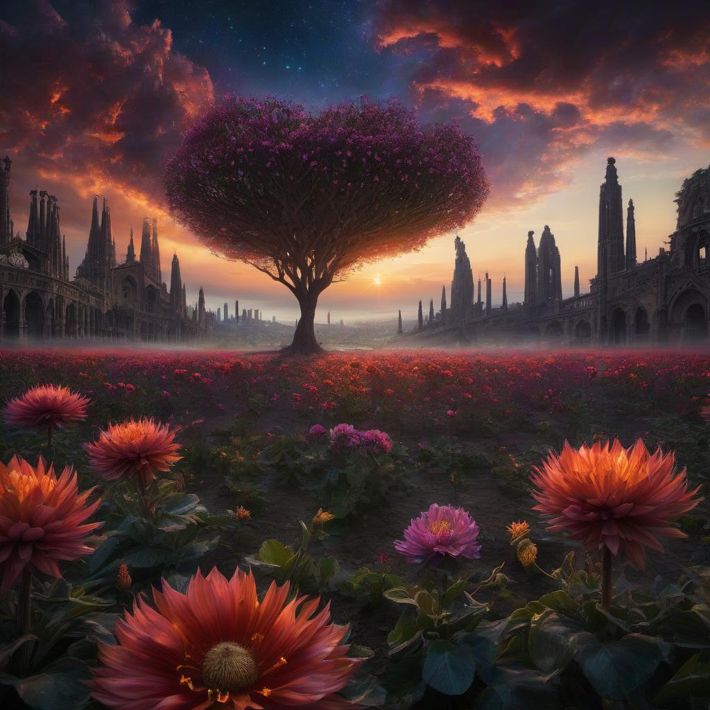  (stylized by Tomasz Alen Kopera:1.3) , dark art, dense flower field and Perseid meteor in background, landscape of a (Barcelona:1.2) , very Bizarre and 1600'S, Hurricane, Glitchcore, Amaro, layered textures, ornate, intricate artistic color, complimentary colors, very inspirational, atmosphere, fine artistic composition, sunny, theatrical hyperrealistic, full body, detailed clothing, highly detailed, cinematic lighting, stunningly beautiful, intricate, sharp focus, f/1. 8, 85mm, (centered image composition), (professionally color graded), ((bright soft diffused light)), volumetric fog, trending on instagram, trending on tumblr, HDR 4K, 8K