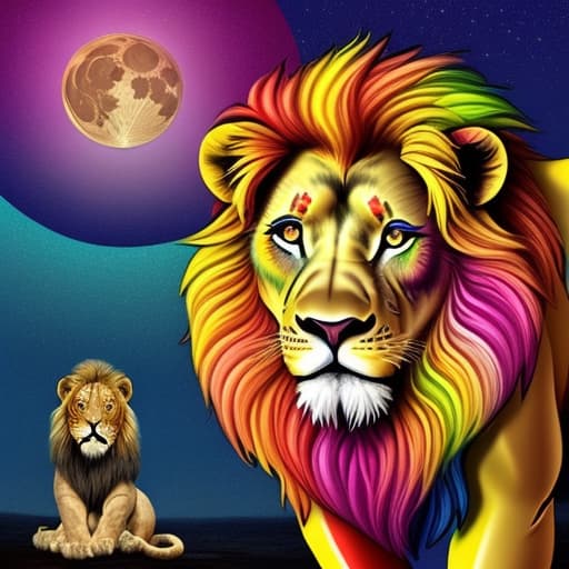  A bright colorful lion with the words “Lyin Changes Everything” written over the moon