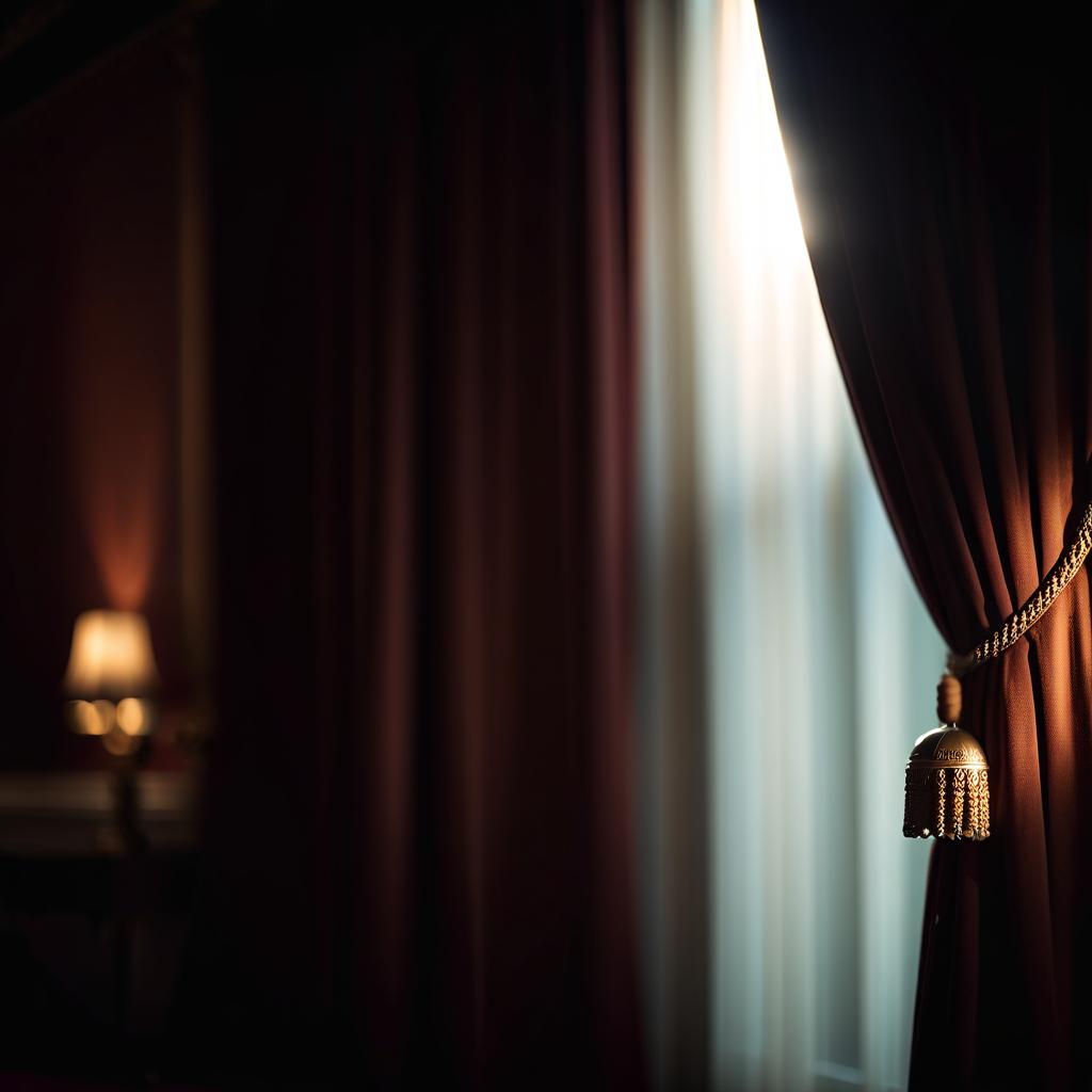  cinematic film still Roman curtains in the interior, in high quality. . shallow depth of field, vignette, highly detailed, high budget, bokeh, cinemascope, moody, epic, gorgeous, film grain, grainy