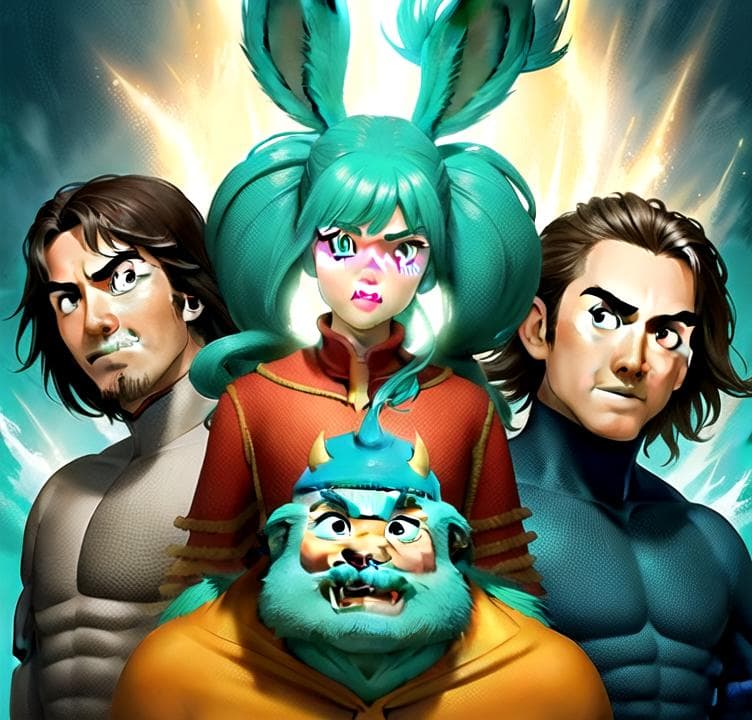 dreamworks 3d animation style, heroic and funny characters, expressive facial features, dramatic lighting, high detail, action and humor blend