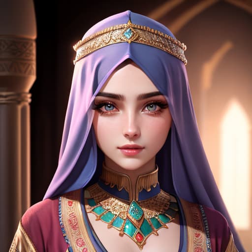  beautiful gorgeous European girl, arabian palace, arabian clothing, Concubine, modest, detailed skin, fine details, hyperdetailed, raytracing, subsurface scattering, diffused soft lighting, sharp focus, vivid