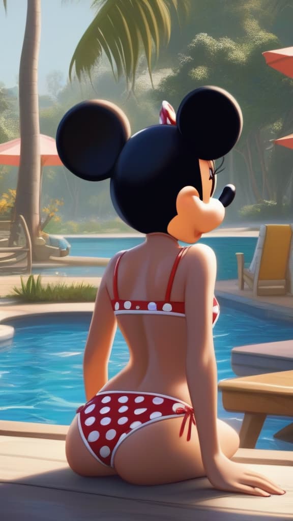  minnie mouse, has a bikini, rear view , masterpieces, top quality, best quality, official art, beautiful and aesthetic, realistic, 4K, 8K