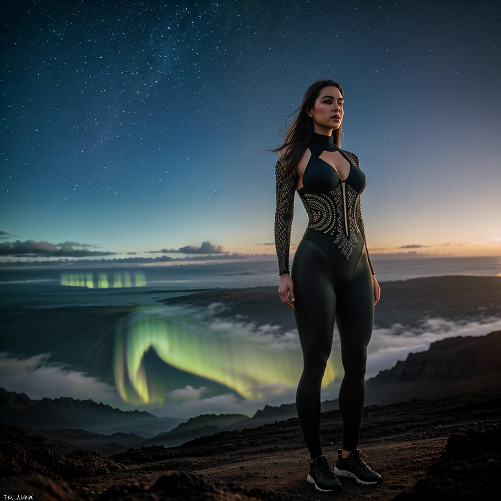  northern lights in hawaii hyperrealistic, full body, detailed clothing, highly detailed, cinematic lighting, stunningly beautiful, intricate, sharp focus, f/1. 8, 85mm, (centered image composition), (professionally color graded), ((bright soft diffused light)), volumetric fog, trending on instagram, trending on tumblr, HDR 4K, 8K