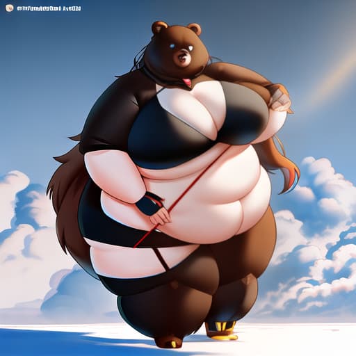  furry, bear, anthropomorphic, obese, bikini hyperrealistic, full body, detailed clothing, highly detailed, cinematic lighting, stunningly beautiful, intricate, sharp focus, f/1. 8, 85mm, (centered image composition), (professionally color graded), ((bright soft diffused light)), volumetric fog, trending on instagram, trending on tumblr, HDR 4K, 8K