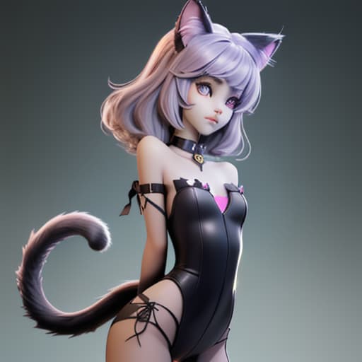  a girl with cat eyes and cat ears and tail