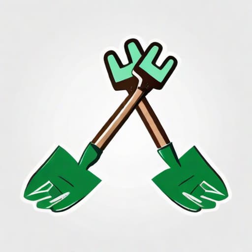  Draw a friendly, smiling garden glove holding a small shovel. The glove should be vibrant green and the shovel a contrasting brown color. This icon evokes a sense of approachability and expertise, perfect for representing your gardening business, Green Thumb Gardeners. ((for a logo)), minimalistic, vector illustration, (simple), (white background), no background, for a company, strong color contrast
