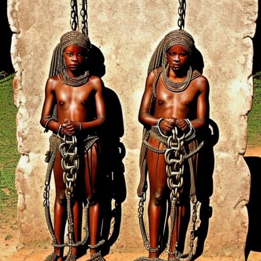  Two African slave woman in shackles and chains