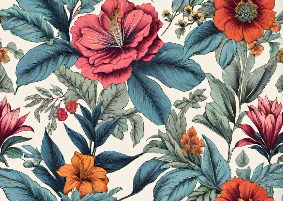  Hand drawn summer floral background Botanical seamless pattern Sketch drawing Design for fashion fabric textile wallpaper cover. hyperrealistic, full body, detailed clothing, highly detailed, cinematic lighting, stunningly beautiful, intricate, sharp focus, f/1. 8, 85mm, (centered image composition), (professionally color graded), ((bright soft diffused light)), volumetric fog, trending on instagram, trending on tumblr, HDR 4K, 8K