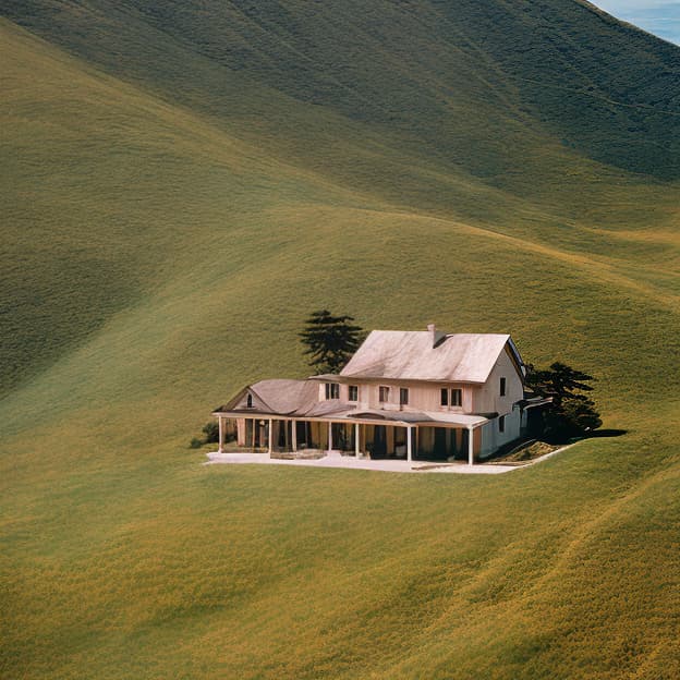 analog style Opera hall next to a sea on the slope of a hill