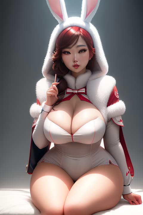  curvy korean  model in bunny costume, 1, , detailed eyes, hyperrealistic, full body, highly detailed, cinematic lighting, intricate, sharp focus, f/1. 8, 85mm, (centered image composition), (professionally color graded), ((bright soft diffused light)), volumetric fog, trending on instagram, HDR 4K, 8K