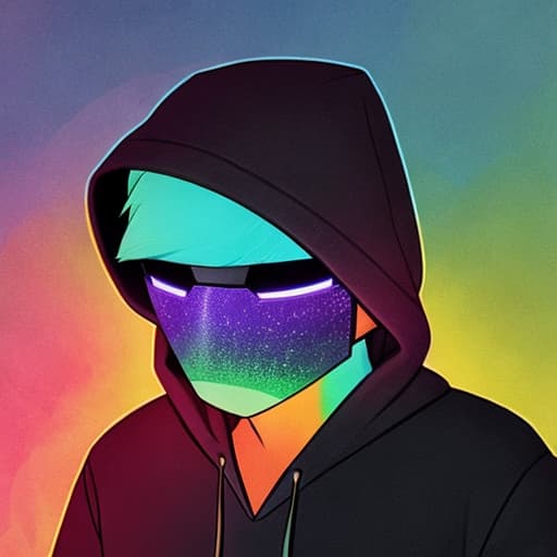  with vibrant abstract elements, a man with hoodie with no design and mask