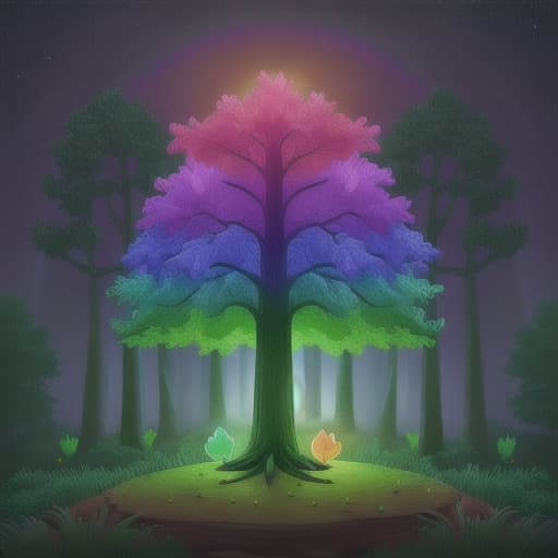  Glowing rainbow in a dark forest