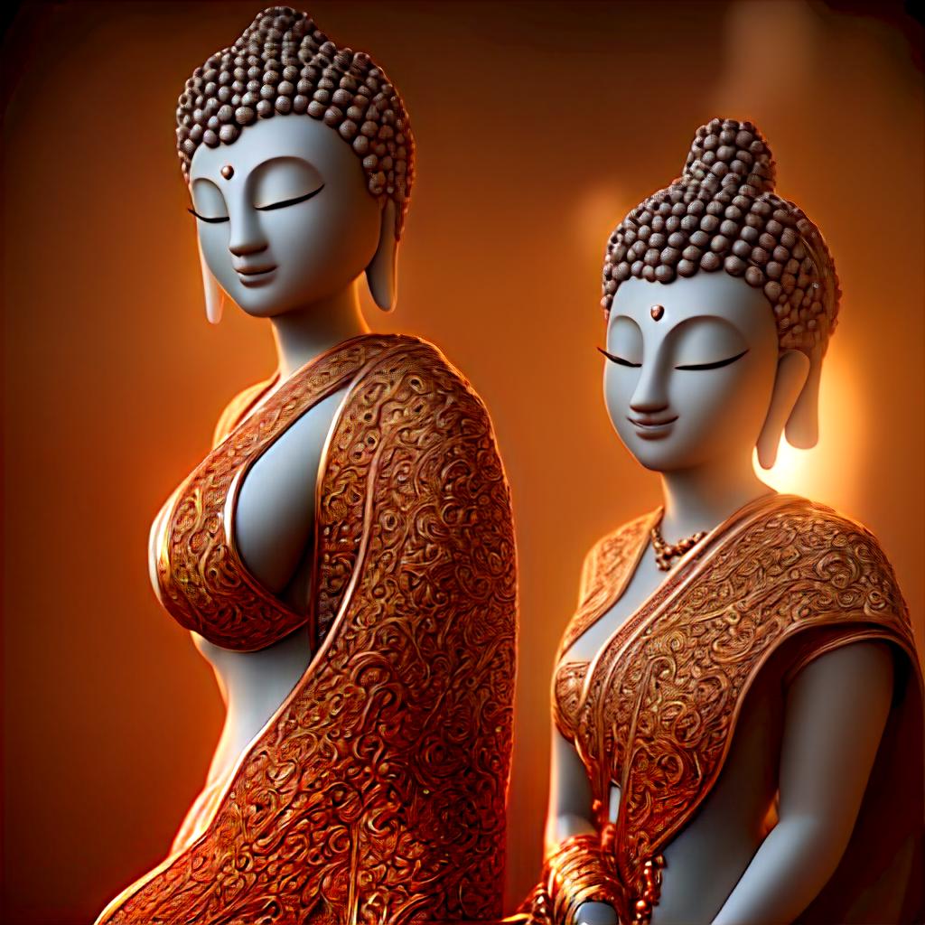  Buddha's Wife and Meditation on the Clear Light of Mind hyperrealistic, full body, detailed clothing, highly detailed, cinematic lighting, stunningly beautiful, intricate, sharp focus, f/1. 8, 85mm, (centered image composition), (professionally color graded), ((bright soft diffused light)), volumetric fog, trending on instagram, trending on tumblr, HDR 4K, 8K