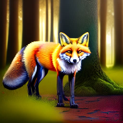  Magic yellow fox roaming in magical forest realistic