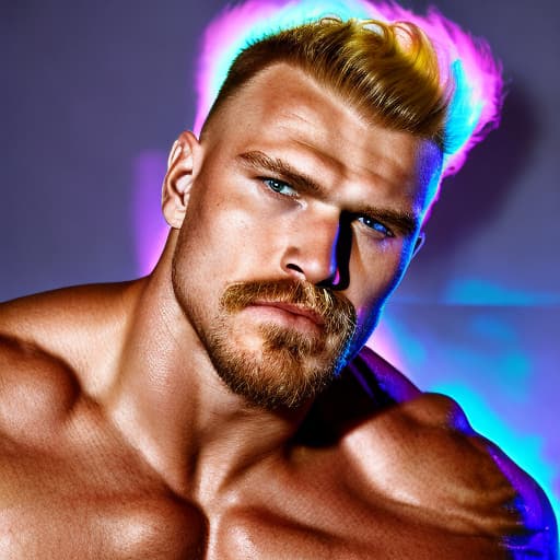 portrait+ style Russian queer strongman blonde hunk dude face