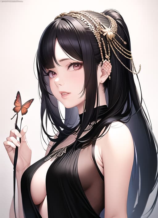  The hairstyle of Phadowa Kanae is a simple hairstyle with straight long black hair. The bangs are also divided into the center as Shinobu, and the length of the mouth is just right. Then, attach a pink butterfly hair ornament around the ears on both sides., (Masterpiece, BestQuality:1.3), (ultra detailed:1.2), (hyperrealistic:1.3), (RAW photo:1.2),High detail RAW color photo, professional photograph, (Photorealistic:1.4), (realistic:1.4), ,professional lighting, (japanese), beautiful face, (realistic face)