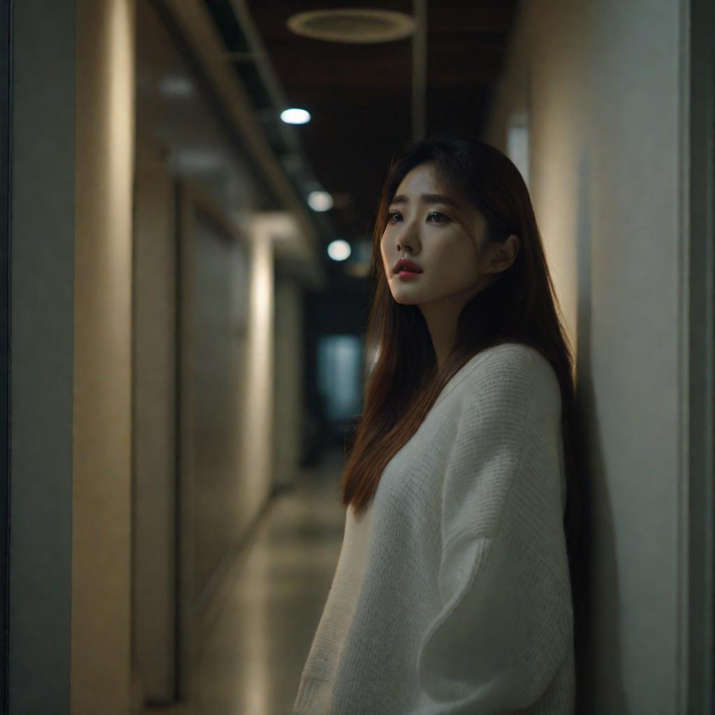  cinematic film still of beautiful korean girl with long hair, in white sweater, came to the hospital to visit a friend, stands in the hospital corridor, is afraid to enter the room, looks into the room through the window, night, dim light, hyper-realistic, detailed, high quality, mijorney, 8k, raw photo, best quality, ultrarealistic, ultra-detailed, vignette, highly detailed, high budget, bokeh, cinemascope, moody, epic, gorgeous, film grain, grainylora:xlrealbeta1:0.5, shallow depth of field, vignette, highly detailed, high budget, bokeh, cinemascope, moody, epic, gorgeous, film grain, grainyneg promtanime, cartoon, graphic, text, painting, crayon, graphite, abstract, glitch, deformed, mutated, ugly, disfigured, anime, cartoon, graphic, te hyperrealistic, full body, detailed clothing, highly detailed, cinematic lighting, stunningly beautiful, intricate, sharp focus, f/1. 8, 85mm, (centered image composition), (professionally color graded), ((bright soft diffused light)), volumetric fog, trending on instagram, trending on tumblr, HDR 4K, 8K