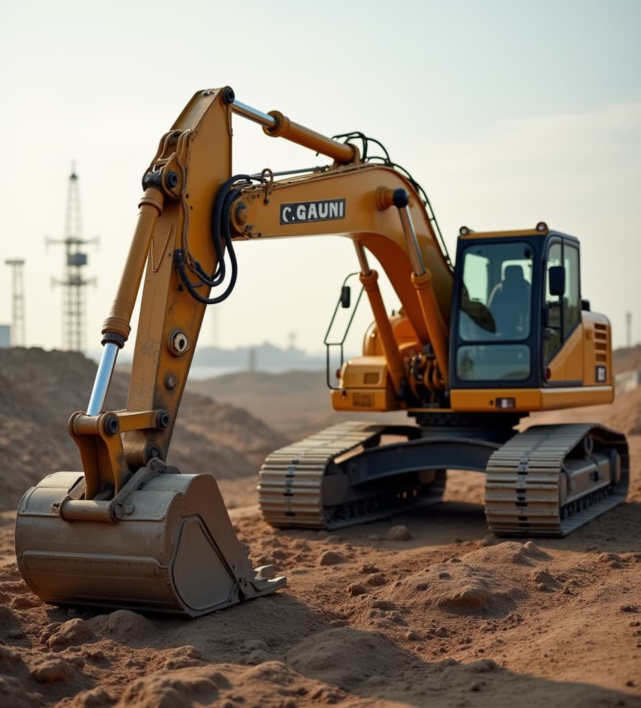  good quality, high quality, a elegant standing right next to a excavator on a construction site