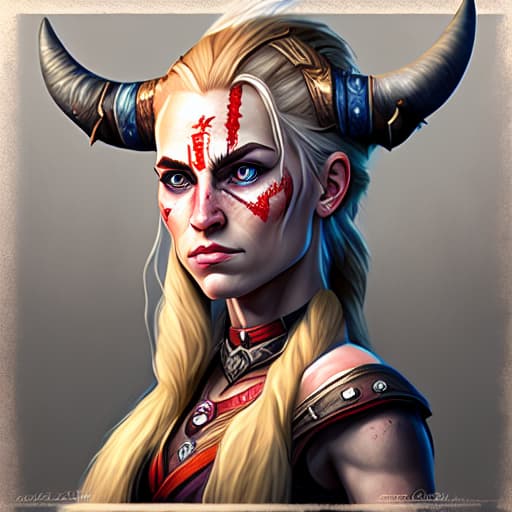  Symmetry!! portrait of a blonde haired woman in the style of god of war and Taurus the bull