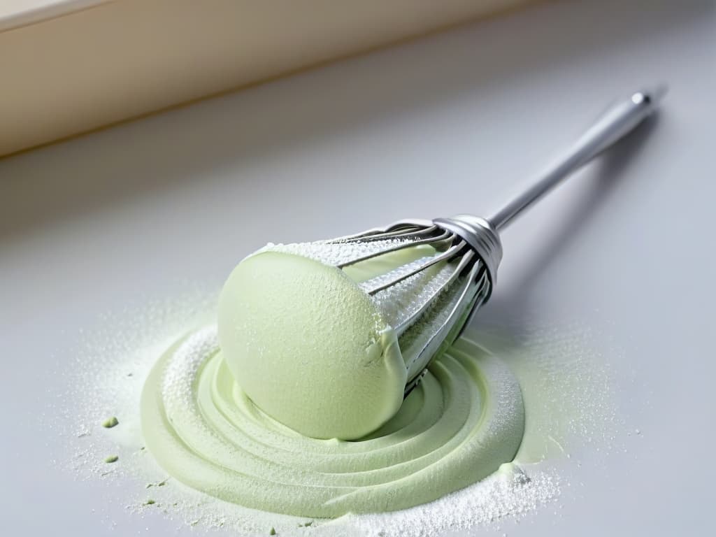  An ultradetailed closeup image of a shiny, highquality stainless steel whisk, capturing every intricate curve and reflection of light. The whisk is surrounded by a dusting of fine powdered sugar, with a few delicate vanilla beans scattered around it. The background is a soft, blurred pastel palette, enhancing the minimalist and elegant feel of the image. hyperrealistic, full body, detailed clothing, highly detailed, cinematic lighting, stunningly beautiful, intricate, sharp focus, f/1. 8, 85mm, (centered image composition), (professionally color graded), ((bright soft diffused light)), volumetric fog, trending on instagram, trending on tumblr, HDR 4K, 8K