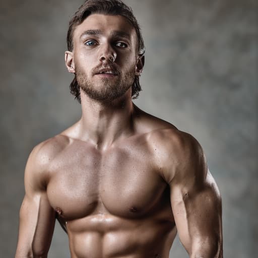 portrait+ style Russian queer fitness model brunette hunk dude face