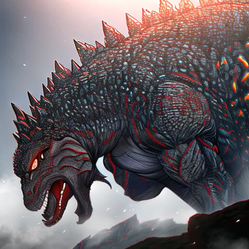  Godzilla hyperrealistic, full body, detailed clothing, highly detailed, cinematic lighting, stunningly beautiful, intricate, sharp focus, f/1. 8, 85mm, (centered image composition), (professionally color graded), ((bright soft diffused light)), volumetric fog, trending on instagram, trending on tumblr, HDR 4K, 8K