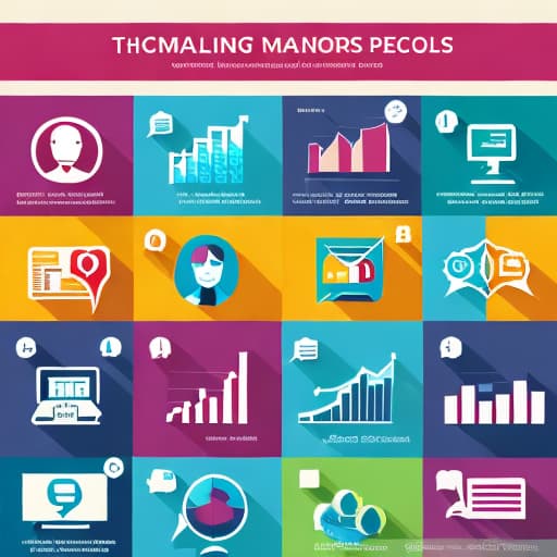  personas, elementos de marketing digital, iconos de dinero, gráficos de crecimiento.