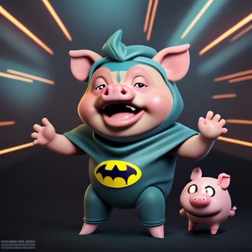  Pig is a superhero character beaming with its face, it looks very, very funny, laughing and boasting