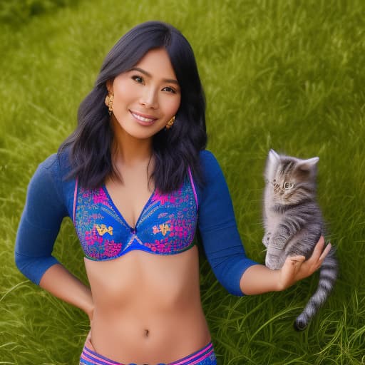 portrait+ style portrait+ style, A cute Indonesian woman (((just wearing underwear))) ((pose with kitten's)), realistic, hyperdetailed , ultra realistic, hyper detail, Canon EOS R3, nikon, f/1.4, ISO 200, 1/160s, 8K, RAW, unedited, symmetrical balance, in-frame, HDR 4K