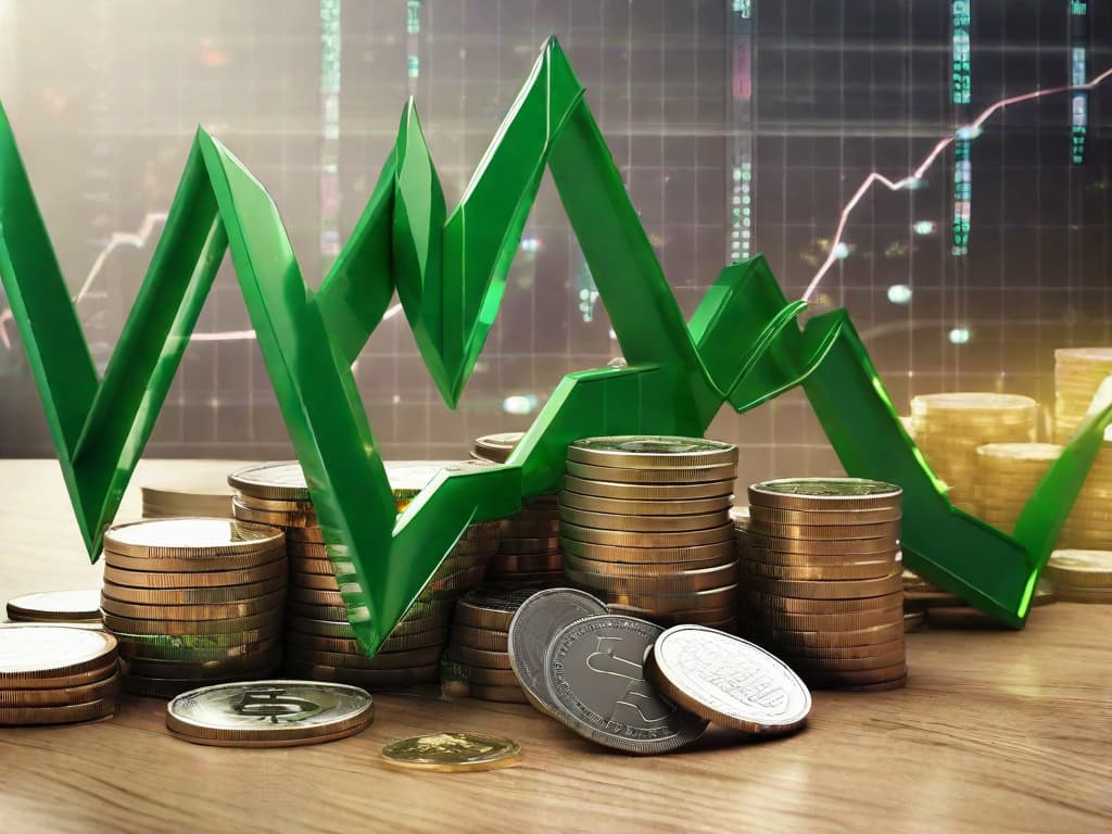  An upward trending graph overlaid with a stock market ticker symbol for Jacobs, with green arrows indicating growth, and a pile of coins and banknotes suggesting profit. digital art, ilustration, no flares, clean hyperrealistic, full body, detailed clothing, highly detailed, cinematic lighting, stunningly beautiful, intricate, sharp focus, f/1. 8, 85mm, (centered image composition), (professionally color graded), ((bright soft diffused light)), volumetric fog, trending on instagram, trending on tumblr, HDR 4K, 8K