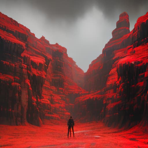  Landscape of hell. In black and red shades. hyperrealistic, full body, detailed clothing, highly detailed, cinematic lighting, stunningly beautiful, intricate, sharp focus, f/1. 8, 85mm, (centered image composition), (professionally color graded), ((bright soft diffused light)), volumetric fog, trending on instagram, trending on tumblr, HDR 4K, 8K