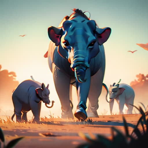  herd of elephants ( cref) hyperrealistic, full body, detailed clothing, highly detailed, cinematic lighting, stunningly beautiful, intricate, sharp focus, f/1. 8, 85mm, (centered image composition), (professionally color graded), ((bright soft diffused light)), volumetric fog, trending on instagram, trending on tumblr, HDR 4K, 8K