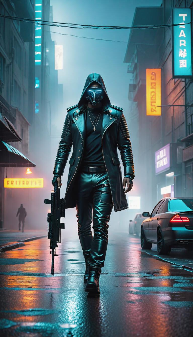  Cyberpunk style depiction of Allen green . The scene is set in a world where technology has advanced, but society and human conditions have not, creating a gritty, dystopian atmosphere. hyperrealistic, full body, detailed clothing, highly detailed, cinematic lighting, stunningly beautiful, intricate, sharp focus, f/1. 8, 85mm, (centered image composition), (professionally color graded), ((bright soft diffused light)), volumetric fog, trending on instagram, trending on tumblr, HDR 4K, 8K