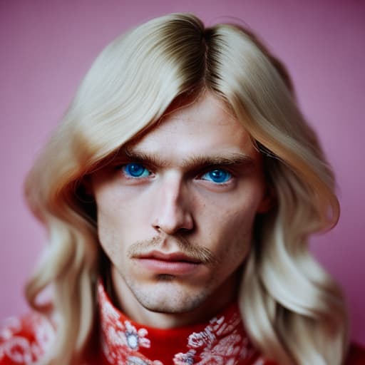 portrait+ style Russian queer supermodel blonde hunk dude face