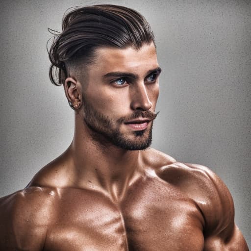 portrait+ style Russian queer fitness model brunette hunk dude face