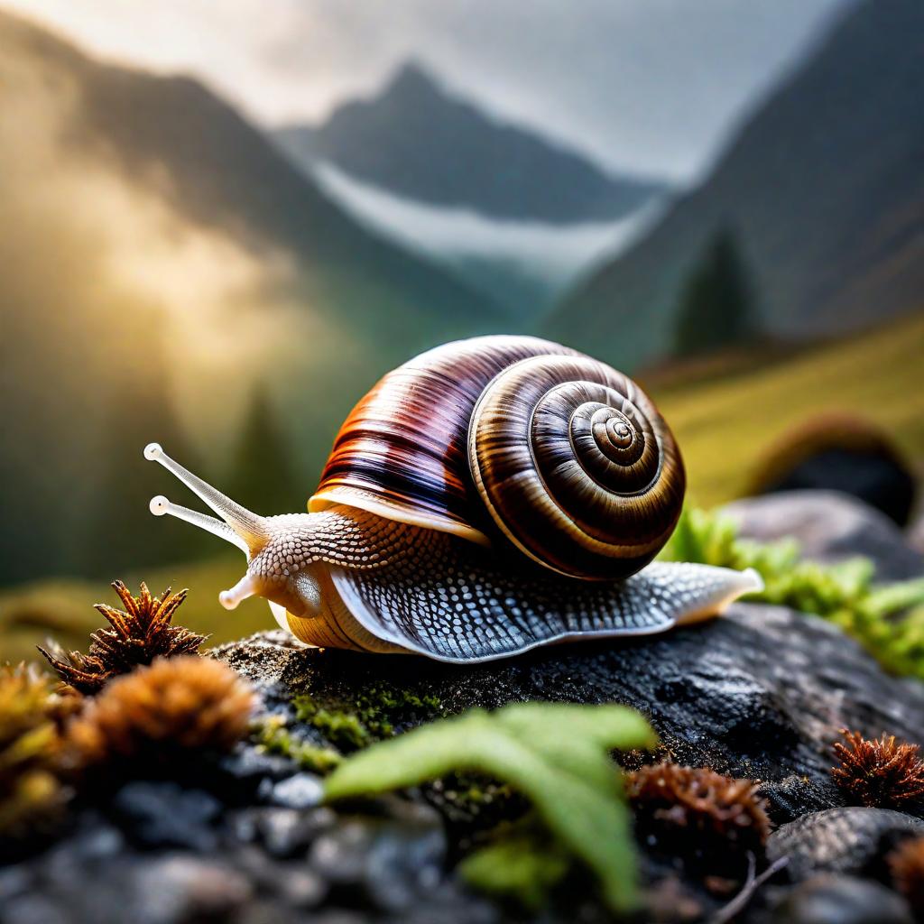  A Slovakian snail that left its home in Nepal hyperrealistic, full body, detailed clothing, highly detailed, cinematic lighting, stunningly beautiful, intricate, sharp focus, f/1. 8, 85mm, (centered image composition), (professionally color graded), ((bright soft diffused light)), volumetric fog, trending on instagram, trending on tumblr, HDR 4K, 8K