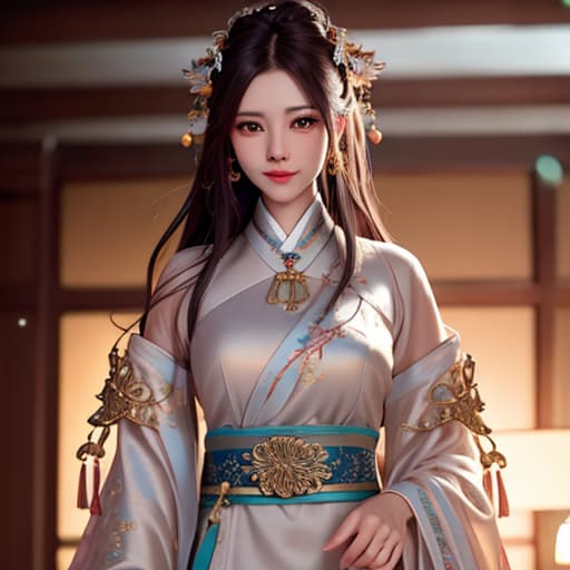  best quality, masterpiece, highres, 1girl,blush,(seductive smile:0.8),star shaped pupils,china hanfu,hair ornament,necklace, jewelry,Beautiful face,upon body, tyndall effect,photorealistic, dark studio, rim lighting, two tone lighting,(high detailed skin:1.2), 8k uhd, dslr, soft lighting, high quality, volumetric lighting, candid, Photograph, high resolution, 4k, 8k, Bokeh hyperrealistic, full body, detailed clothing, highly detailed, cinematic lighting, stunningly beautiful, intricate, sharp focus, f/1. 8, 85mm, (centered image composition), (professionally color graded), ((bright soft diffused light)), volumetric fog, trending on instagram, trending on tumblr, HDR 4K, 8K