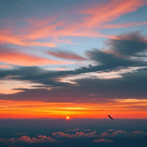  Sunset clouds and lone birds fly together in autumn