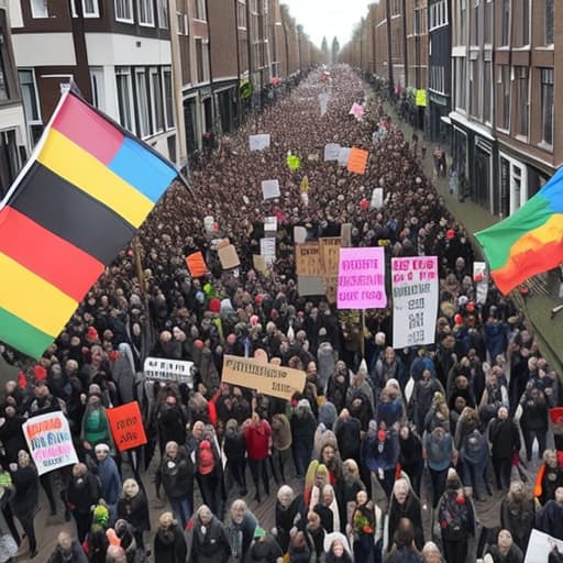  A protest march with about 100 people without a title in the Netherlands from waist height