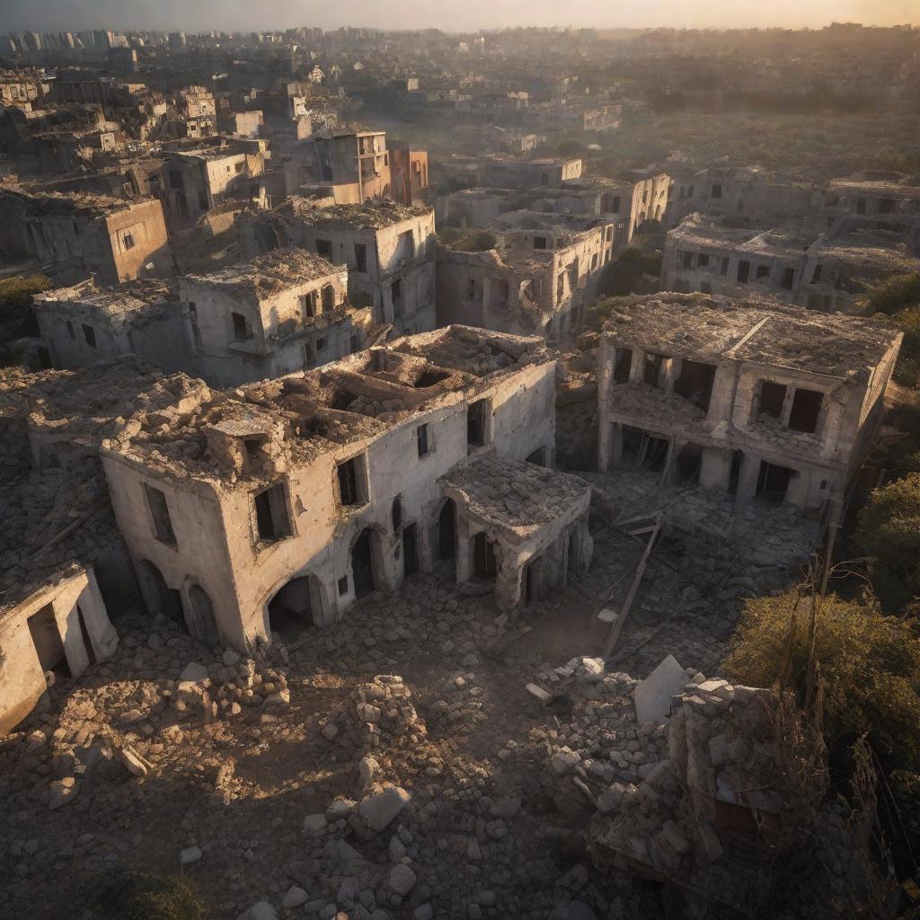  Anemone and Gaza showing destroyed buildings and ruins from the war. Despite the destruction hyperrealistic, full body, detailed clothing, highly detailed, cinematic lighting, stunningly beautiful, intricate, sharp focus, f/1. 8, 85mm, (centered image composition), (professionally color graded), ((bright soft diffused light)), volumetric fog, trending on instagram, trending on tumblr, HDR 4K, 8K