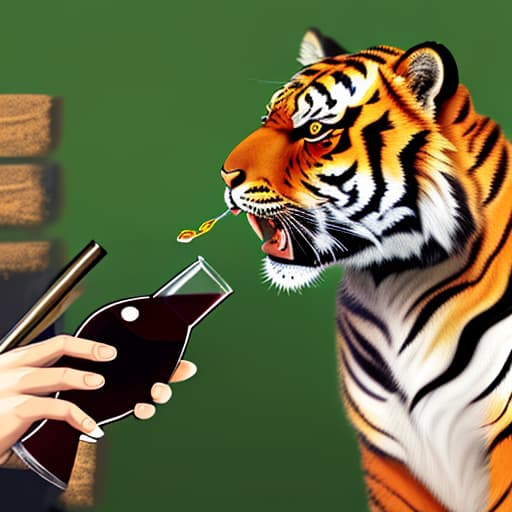  Draw an angry tiger drinking wine ，