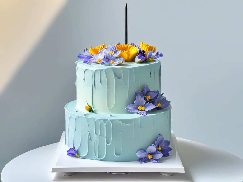  A highresolution, minimalist image of a beautifully decorated and intricately designed cake on a sleek, modern cake stand. The cake features delicate frosting swirls, edible flowers, and elegant piping details, all set against a clean, uncluttered background to emphasize the artistry and craftsmanship of the pastry. This visually striking image conveys sophistication, creativity, and the art of pastrymaking, perfectly complementing the professional and inspiring tone of the article on creating a bakery blog to enhance social media presence and drive traffic. hyperrealistic, full body, detailed clothing, highly detailed, cinematic lighting, stunningly beautiful, intricate, sharp focus, f/1. 8, 85mm, (centered image composition), (professionally color graded), ((bright soft diffused light)), volumetric fog, trending on instagram, trending on tumblr, HDR 4K, 8K