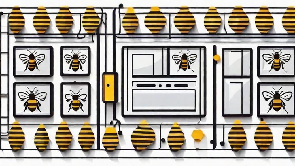 minimalistic icon of Busy Bees at Work, flat style, on a white background