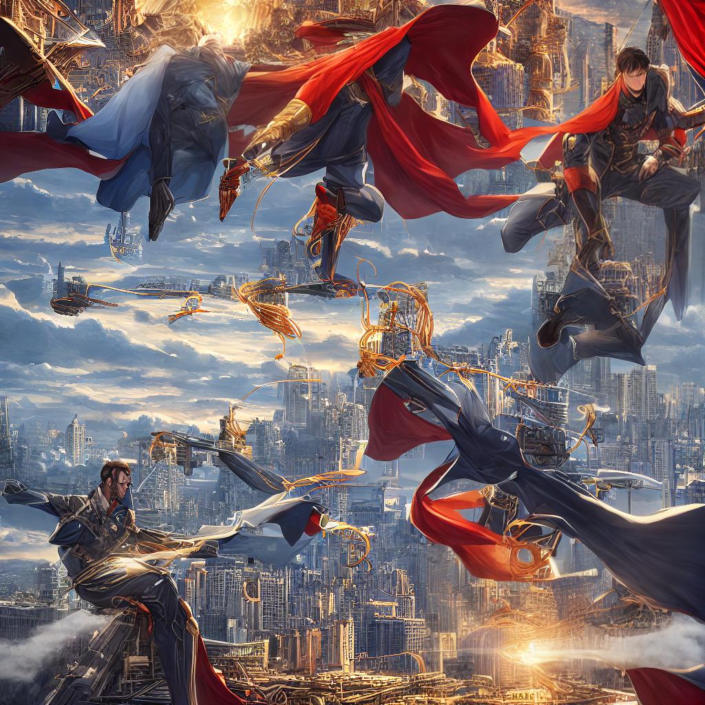  ((masterpiece)), (((best quality))), 8k, high detailed, ultra-detailed. A golden age comic style superhero with pale skin, jet black hair, wearing a blue suit and a red cape, is sitting at a table eating spaghetti. The superhero is seen from a total perspective, showcasing the entire scene. The background includes buildings and a cityscape, with a dynamic sky filled with clouds and rays of sunlight. The superhero's expression is determined and focused, with spaghetti strands suspended mid-air. The lighting emphasizes the vibrant colors of the scene, with warm tones highlighting the superhero's face and surroundings. The style is reminiscent of classic comic book illustrations and the artist's portfolio can be found at www.comicartistportfol hyperrealistic, full body, detailed clothing, highly detailed, cinematic lighting, stunningly beautiful, intricate, sharp focus, f/1. 8, 85mm, (centered image composition), (professionally color graded), ((bright soft diffused light)), volumetric fog, trending on instagram, trending on tumblr, HDR 4K, 8K