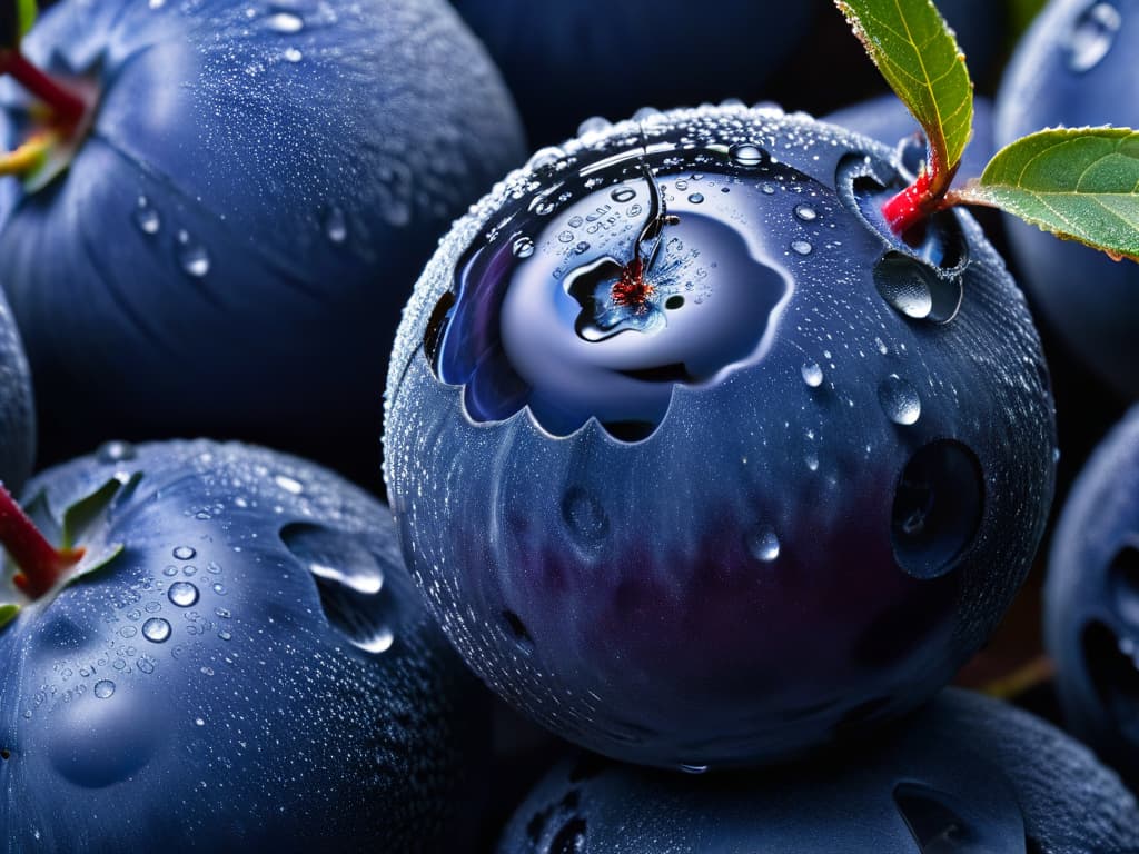  An ultradetailed closeup image of a ripe maqui berry, showcasing its deep purple color, intricate texture, and glistening droplets of water on its surface. The berry is set against a soft, blurred background, emphasizing its natural beauty and inviting the viewer to appreciate the rich antioxidants waiting to elevate their desserts. hyperrealistic, full body, detailed clothing, highly detailed, cinematic lighting, stunningly beautiful, intricate, sharp focus, f/1. 8, 85mm, (centered image composition), (professionally color graded), ((bright soft diffused light)), volumetric fog, trending on instagram, trending on tumblr, HDR 4K, 8K